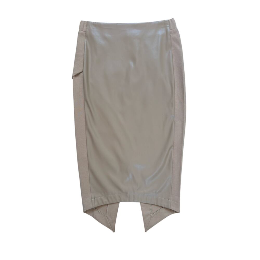 NWT Gracia Faux-Leather Beige Pencil Skirt, Size S